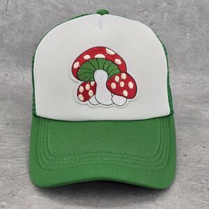 Mushroons Hat Adjustable Snapback Trucker Mesh Cap Green & White One Size‎